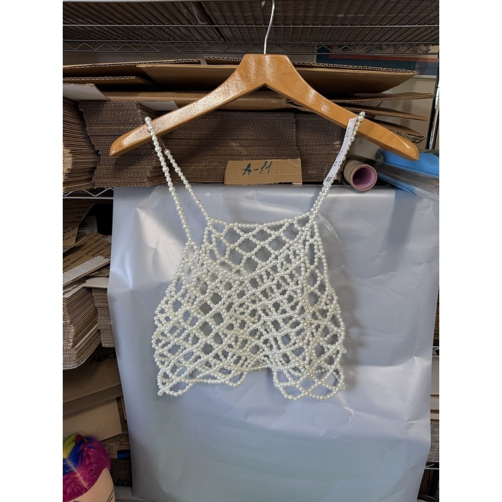 Urban Outfitters White Beaded Net Crop Top